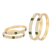 Dual-Tone Filigree & Geometric Square Bangle Set (4 Pcs)