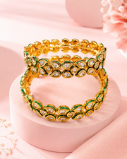 Stylish Antique Partywear Openable Kada / Fancy Ruby-Green Bangles Set of 2
