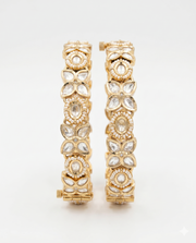 Trendy White Kundan Openable Kada / Stylish Moti Work Partywear Bangles Set of 2
