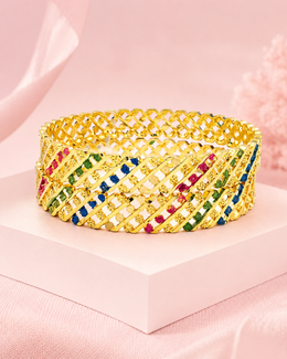 Fancy Stylish Multi-Color Gold-Plated Bangle Set (Set of 2) - Partywear Bengals