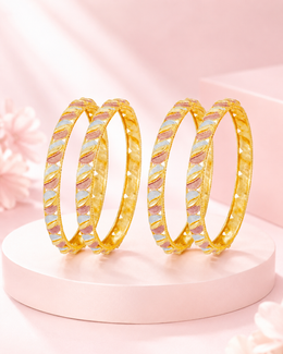 Gold Plated Designer Bangles Set for Women, Dual Tone Traditional Kada Set, Alloy Imitation Jewellery, Party Wear & Daily Wear (Set of 4)