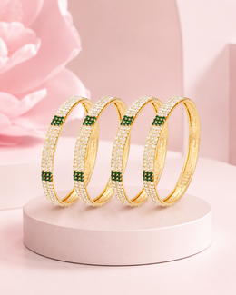 Dual-Tone Filigree & Geometric Square Bangle Set (4 Pcs)