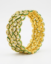 Stylish Antique Partywear Openable Kada / Fancy Ruby-Green Bangles Set of 2