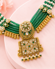 Stylish Fancy Emerald Green Kundan Haar Set - Partywear & Wedding Special
