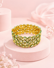 Stylish Antique Partywear Openable Kada / Fancy Ruby-Green Bangles Set of 2