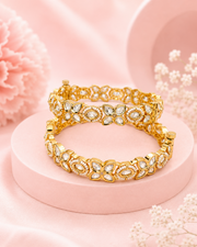 Trendy White Kundan Openable Kada / Stylish Moti Work Partywear Bangles Set of 2