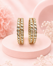 Fancy Gold Plated Eye-Stone Bangles / Stylish Kundan Chudi Set (4 Pcs)