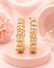 Trendy White Kundan Openable Kada / Stylish Moti Work Partywear Bangles Set of 2