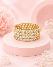 Fancy Gold Plated Eye-Stone Bangles / Stylish Kundan Chudi Set (4 Pcs)