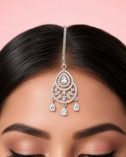 Silver-Tone Teardrop Stone Maang Tikka for Wedding & Festive Wear