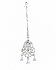 Silver-Tone Teardrop Stone Maang Tikka for Wedding & Festive Wear
