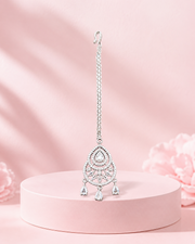 Silver-Tone Teardrop Stone Maang Tikka for Wedding & Festive Wear