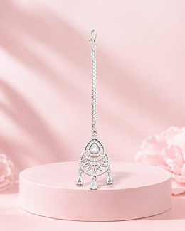 Silver-Tone Teardrop Stone Maang Tikka for Wedding & Festive Wear