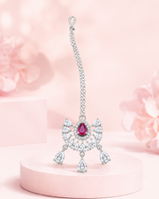 Silver-Tone Pink Teardrop Stone Maang Tikka for Wedding Wear