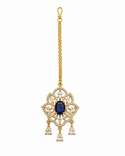 Floral Blue Stone Gold-Tone Maang Tikka for Wedding Wear