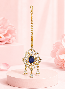 Floral Blue Stone Gold-Tone Maang Tikka for Wedding Wear