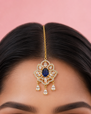 Floral Blue Stone Gold-Tone Maang Tikka for Wedding Wear