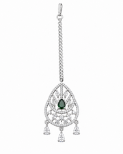 Elegant Teardrop Green Stone Maang Tikka for Wedding & Festive Wear