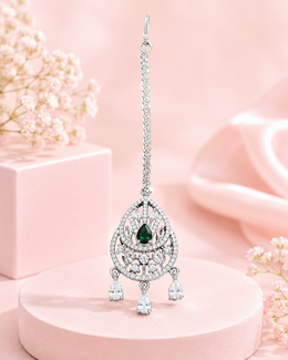 Elegant Teardrop Green Stone Maang Tikka for Wedding & Festive Wear