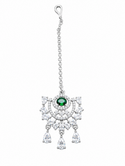 Green Stone Chandbali Style Maang Tikka for Wedding & Festive Wear
