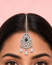 Elegant Teardrop Green Stone Maang Tikka for Wedding & Festive Wear