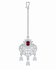 Silver-Tone Ruby Red Stone Maang Tikka for Bridal & Festive Wear