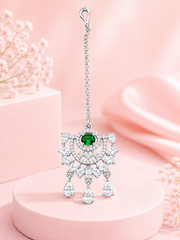 Green Stone Chandbali Style Maang Tikka for Wedding & Festive Wear