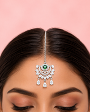 Green Stone Chandbali Style Maang Tikka for Wedding & Festive Wear