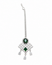 Emerald Green Stone Designer Maang Tikka for Bridal & Festive Wear