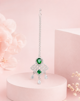 Emerald Green Stone Designer Maang Tikka for Bridal & Festive Wear