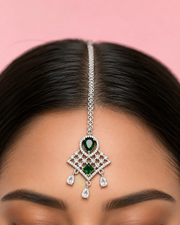 Emerald Green Stone Designer Maang Tikka for Bridal & Festive Wear
