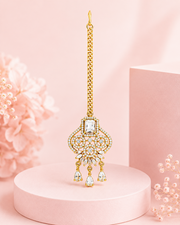 Traditional Gold-Tone AD Stone Maang Tikka for Bridal & Festive Wear