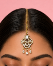 Traditional Gold-Tone AD Stone Maang Tikka for Bridal & Festive Wear
