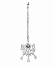 Silver-Tone Blue Stone Maang Tikka for Bridal & Festive Wear