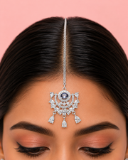 Silver-Tone Blue Stone Maang Tikka for Bridal & Festive Wear