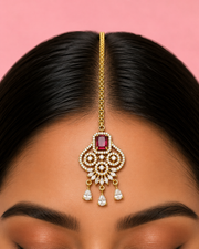 Traditional Ruby Stone Maang Tikka for Wedding & Bridal Wear
