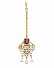 Traditional Ruby Stone Maang Tikka for Wedding & Bridal Wear