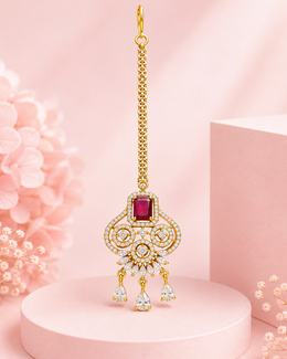 Traditional Ruby Stone Maang Tikka for Wedding & Bridal Wear