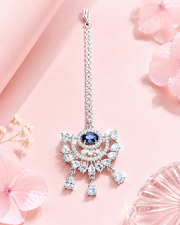 Silver-Tone Blue Stone Maang Tikka for Bridal & Festive Wear