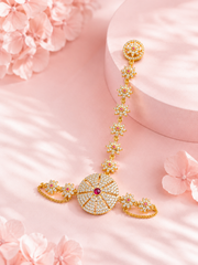 Gold-Tone Floral AD Stone Hathphool Ring Bracelet for Wedding Wear