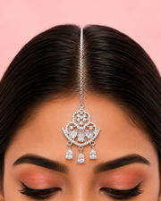 Silver-Tone Floral CZ Maang Tikka for Bridal & Festive Wear