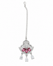 Floral AD Stone Maang Tikka with Pink Teardrop Stones for Bridal & Festive Wear