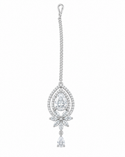 Pear Cut CZ Stone Silver-Tone Maang Tikka for Bridal & Party Wear