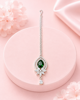 Emerald Green Teardrop Stone Maang Tikka for Wedding & Party Wear