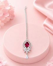 Ruby Red Teardrop Stone Maang Tikka for Bridal & Festive Wear