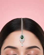 Emerald Green Teardrop Stone Maang Tikka for Wedding & Party Wear