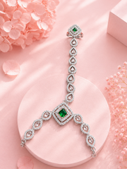 PM Aura Jewels Silver-Tone Green Stone Hand Harness Ring Bracelet