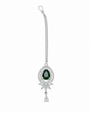 Emerald Green Teardrop Stone Maang Tikka for Wedding & Party Wear