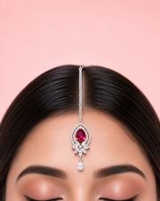 Ruby Red Teardrop Stone Maang Tikka for Bridal & Festive Wear