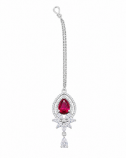 Ruby Red Teardrop Stone Maang Tikka for Bridal & Festive Wear